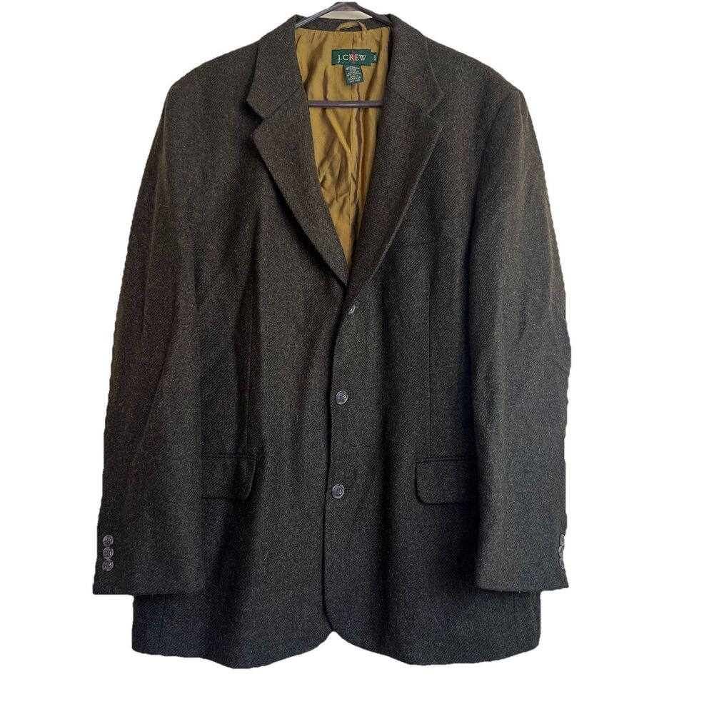 Vtg J Crew Blazer Mens Sz 44L Olive Sport Coat Button Wool Mohair 90s Oarsman